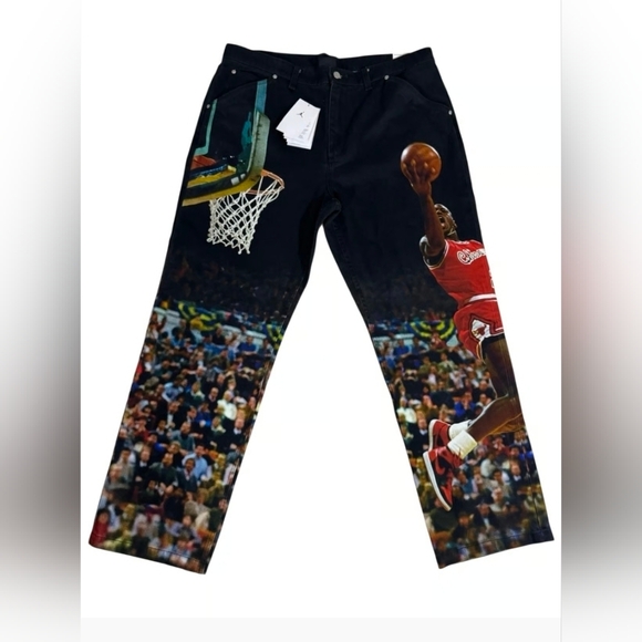 Nike Air Jordan Printed Twill Black Pants Jumpman HF0045-010 Men's US 36 - Picture 2 of 13